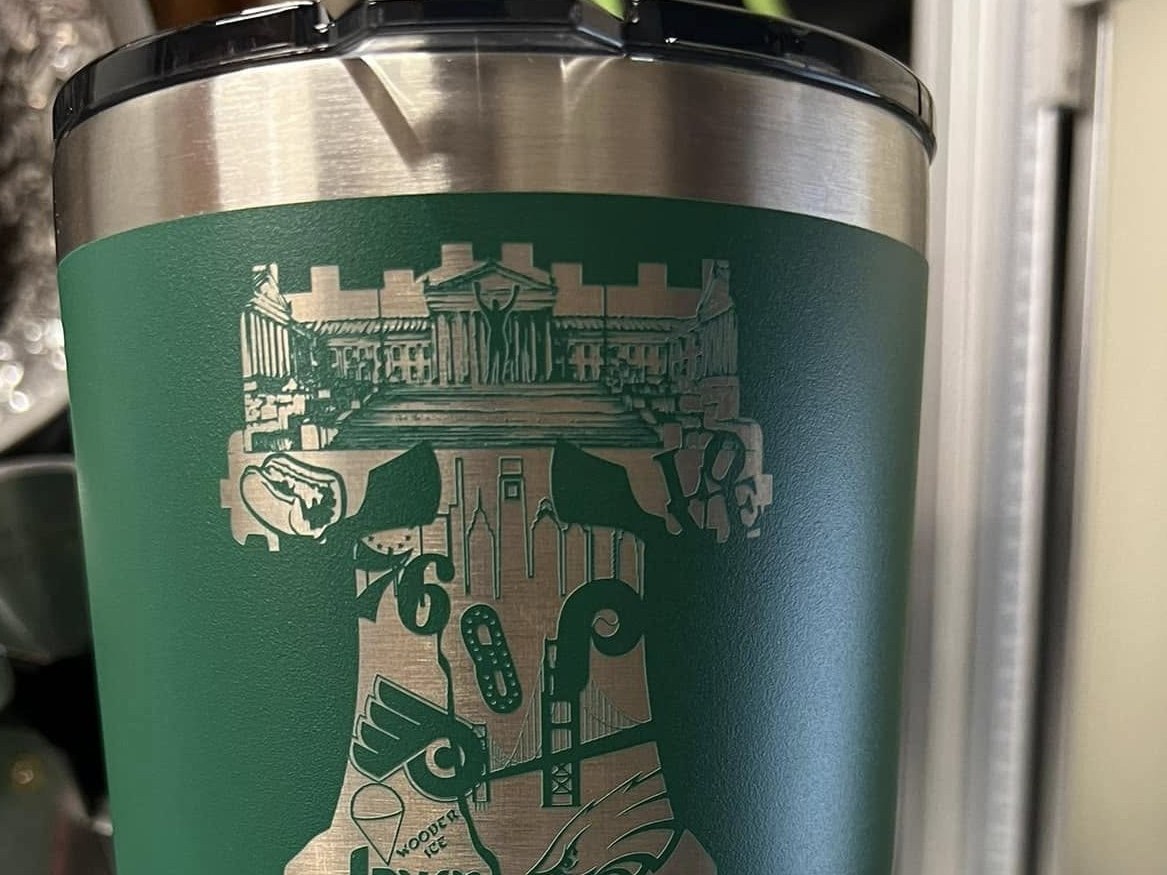 Laser-engraved Philly Liberty Bell tumbler from enGRAYving