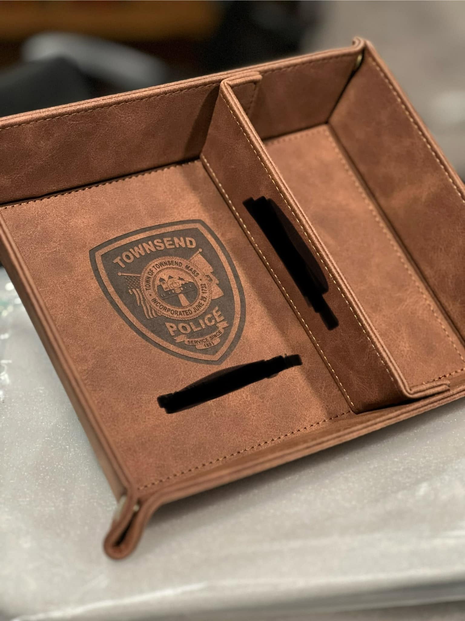 Townsend Police leather valet with engraved badge
